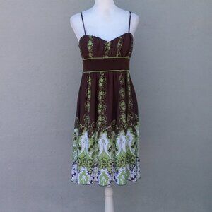 SPEECHLESS Dress Women's Size Med Brown Green Print Built in Bra NEW
